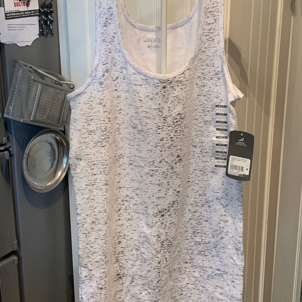 BCG white with grey metallic activewear tank. NWT